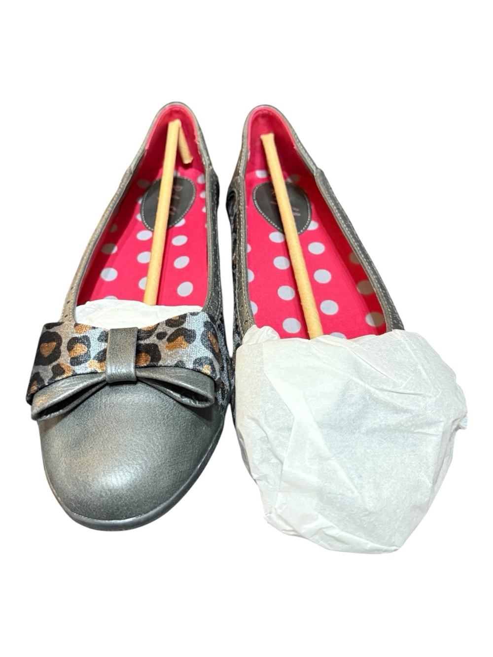 Ruby Shoo Amber Gray Leopard Bow Ballet Flats Women’s US 10 EU 41 NIB